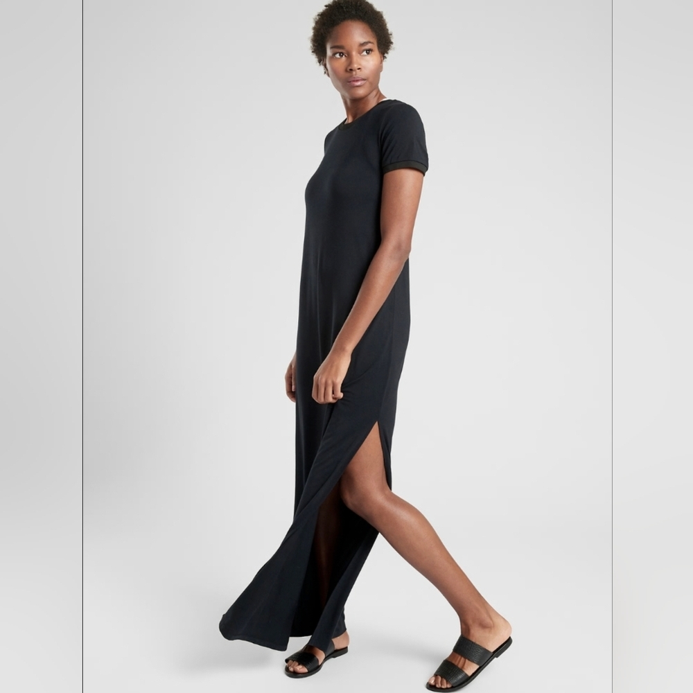 ATHLETA Black Sedona Sweatshirt Maxi Travel Resort Dress Size Medium